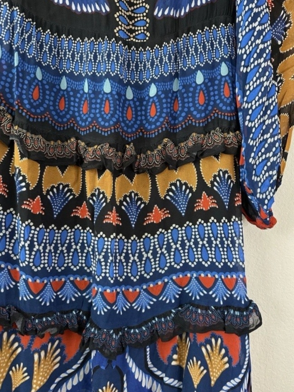 FARM RIO Ainika Ruffled Printed Crepe Maxi Dress Size M - Picture 4 of 5